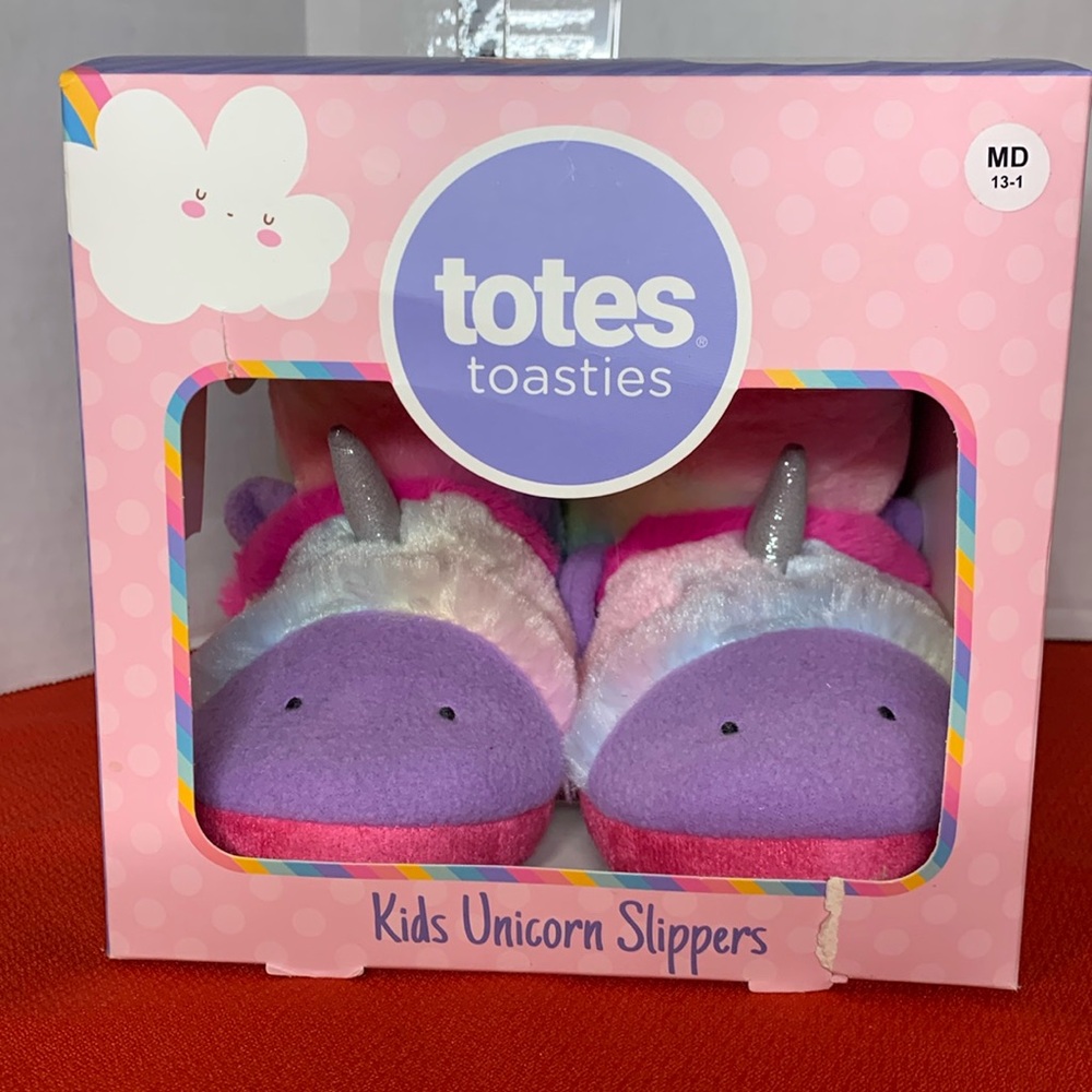 Totes Toasties Kids Girl's Unicorn Pink & Purple Slippers Sz 13-1 new in box NWT